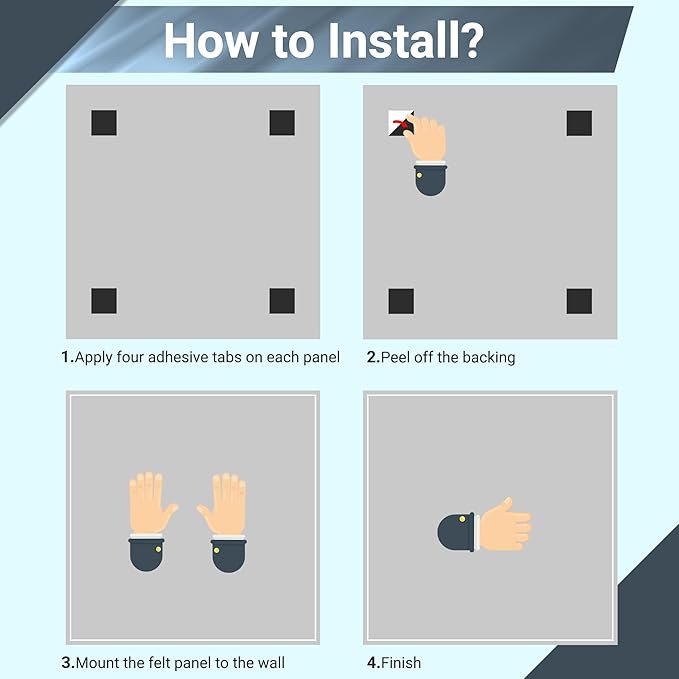 AKTOP Cork Board Bulletin Board 47"x35", 12 Pack Removable Felt Cork Board Tiles for Wall, Large Corkboard Notice Pin Board for Office, School & Home, 48 Safe Adhesive Tabs, 20 Push Pins, Dark Grey