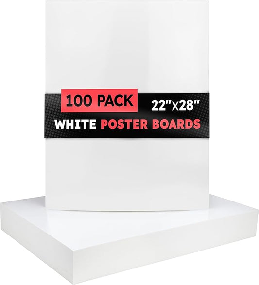 Hygloss Large Poster Board 22x28 - 100 Poster Boards Bulk Pack - 10 Pt. Thickness White Poster Board Paper for Projects, Presentations, Displays, Signs, Crafts - Blank Posterboard Multipack 22" x 28"