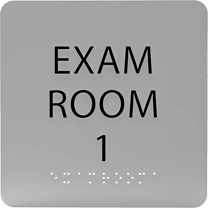 ADA CENTRAL SIGNS - 6" X6" Exam Room 1 Sign - ADA Compliant Tactile Graphics Grade 2 Braille Text Acrylic Wall Signs - Educational Institution Directional Assistance Test Center Door Sign for Schools