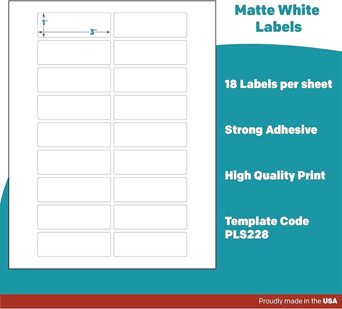 Premium Label Supply White Sticker Address Labels – 3" x 1" – Laser/Inkjet Compatible – (18 per Sheet), 500 Sheets – 9000 Total Adhesive Labels