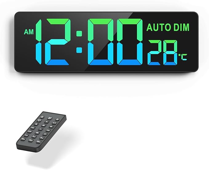 REACHER 16.5" Large Digital Wall Timer Clock with Countdown Timer, Auto Dimmer, Temperature, Remote Control, LED Wall Clock for Office, Home Decor, Kitchen, Living Room, Gym, Classroom