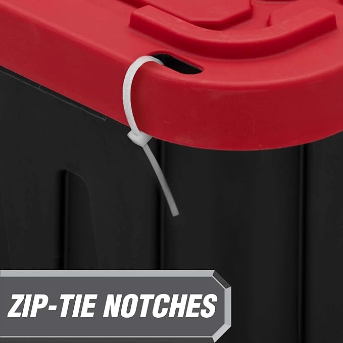 4-Pack Heavy Duty 27 Gallon Plastic Storage Bins with Lids - Stackable Large Storage Totes for Garage, Home Organization & Moving Supplies (Black Bases & Red Lids)
