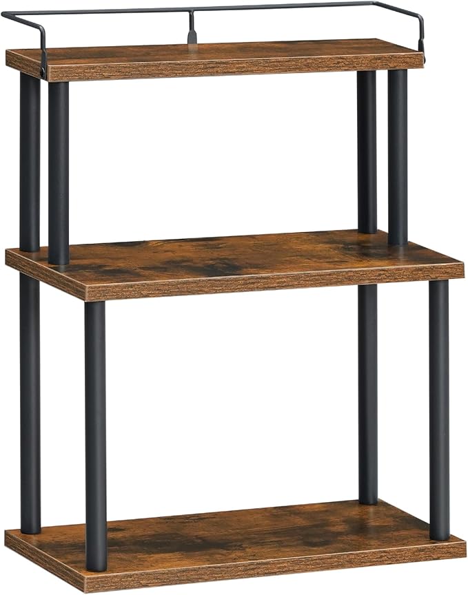 HOOBRO Kitchen Countertop Organizer, Moveable Corner Shelf, Desktop Storage Organizer for Countertop, Office Desk, Living Room, Rustic Brown and Black BF02TL01