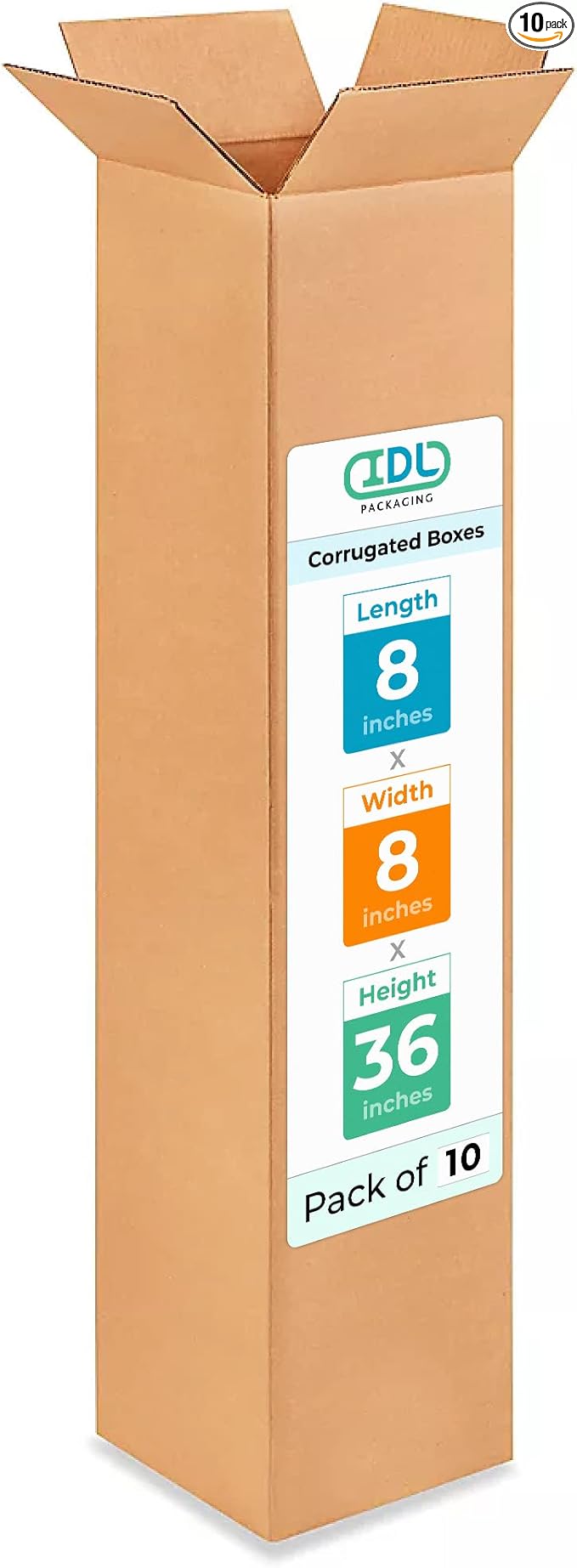 Tall Moving & Shipping Boxes 8x8x36 inches (10-Pack) - Extra Strength 200 lb vs Regular - Corrugated Durable Packing Boxes - Cardboard Box for Shipping - Eco Shipping Box by IDL Packaging