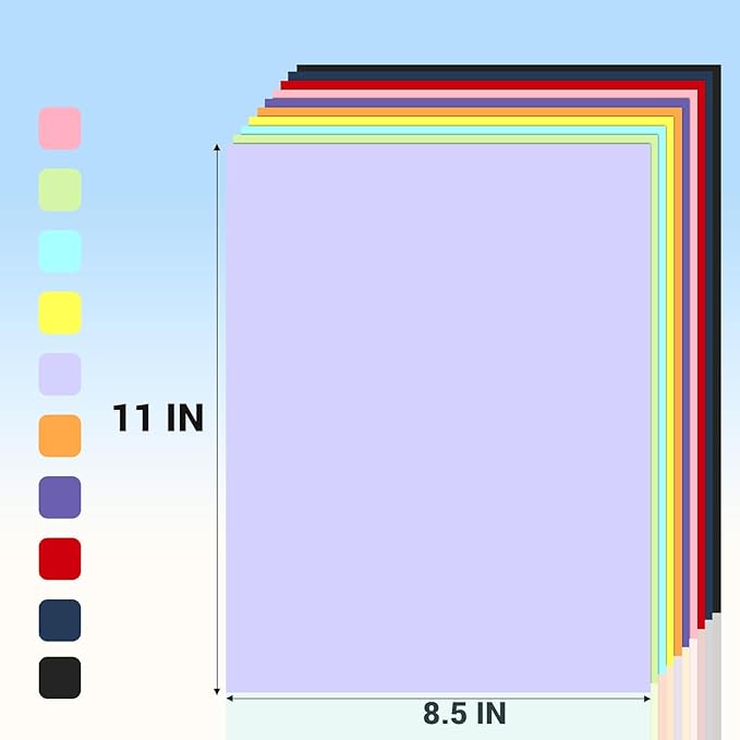 Cardstock 8.5 x 11, 10 Colors Colored Printer Paper 75 lb/200 gsm, 40 Sheets Colored Card Stock, Assorted Colors Construction Paper for Invitations, Diy Cards, Business Cards, Drawing etc
