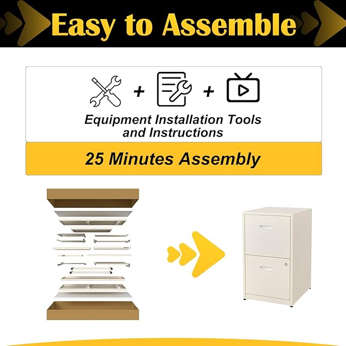 SteeLoong 2 Drawer File Cabinet with Lock,Metal File Cabinets for Home Office,Two Drawers Cream Filing Cabinets for Home Office, Office File Cabinets for Hanging Letter,Easy Assemble