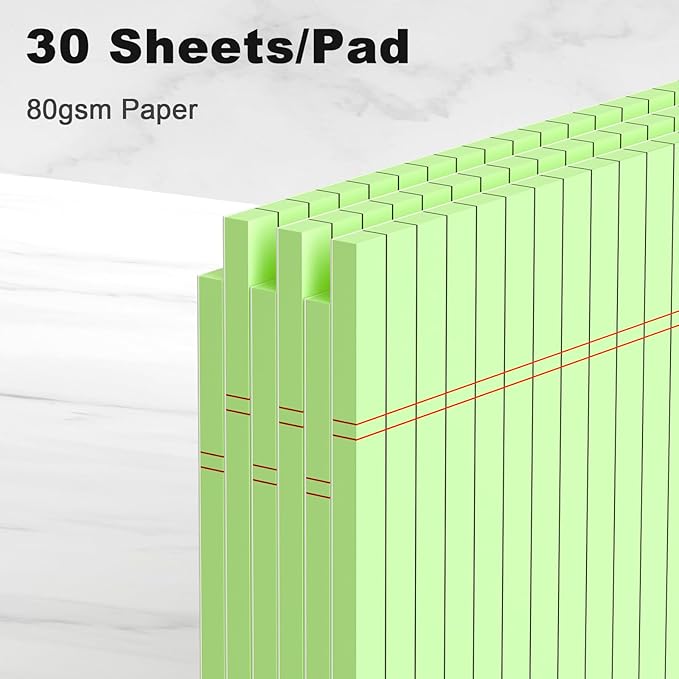 AILZFEI Green Legal Pad Note Pads 8.5 x 11 inch, Wide Ruled Clear Print Writing Pads 30 Sheets/Pad, 20lb Colored Paper, Perforated Notepad with Sturdy Back (3 Pads Green)
