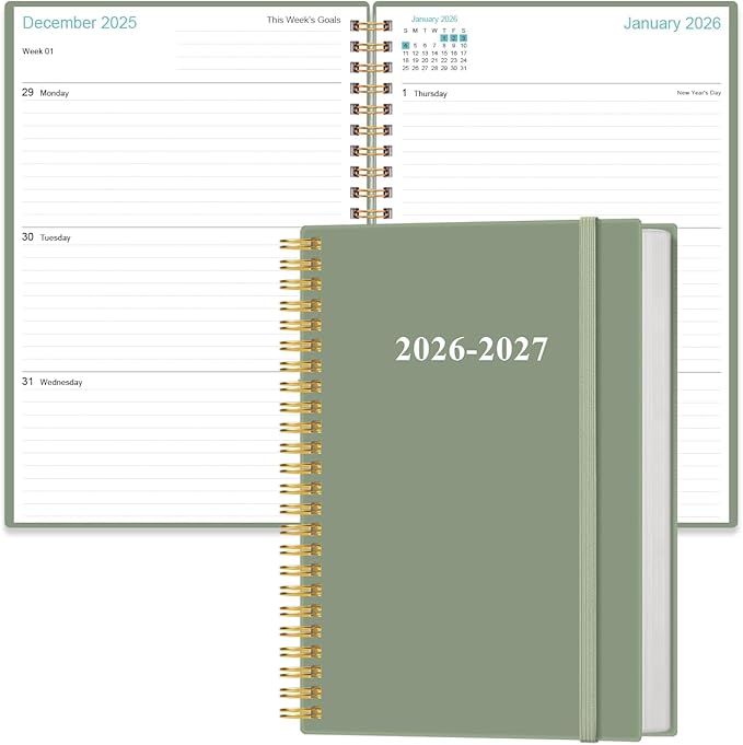2026-2027 Planner - 18 Months Weekly & Monthly Planner from January 2026 - June 2027, Spiral Planners 2026-2027 with Elastic Closure, Inner Pocket, Medium 5.8" x 8.3", Green