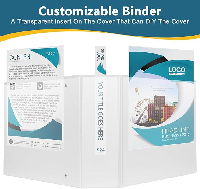 CIXILDTS 3-Inch 3 Ring Binder, Standard 3" Slant-D Ring Binder Fit Letter Size Paper, Presentation View Binders, White, 6-Pack