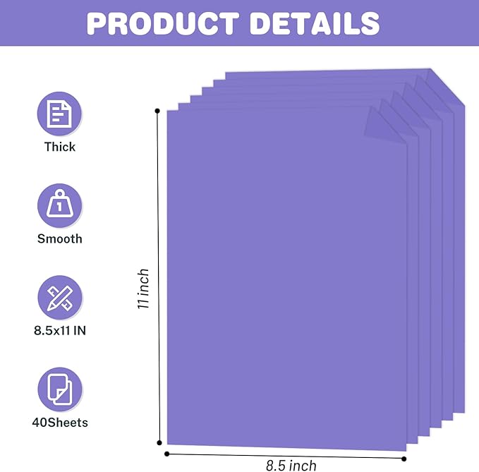 Cardstock 8.5 X 11, 40 Sheets, Dark purple Card Stock, 75lb/ 200gsm Copy Paper, Cardstock Printer Paper For Art, Drawing, Invitations, DIY Cards, Craft, Construction, School & Office Supplies
