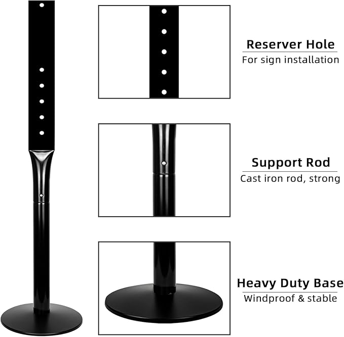 INNOVSIGN Heavy Duty Sign Base Cast Iron Sign Post with 12" Diameter Bottom Round Base, 48" Movable Sign Stand for Hanging Signs, 2PACK