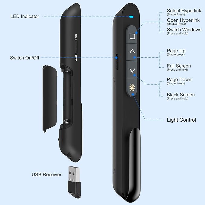 Presentation Clicker Wireless Presenter,2.4GHz Presenter Clicker PPT Clicker on Laptop Computer, Presentation Remote Clicker for Office Classroom