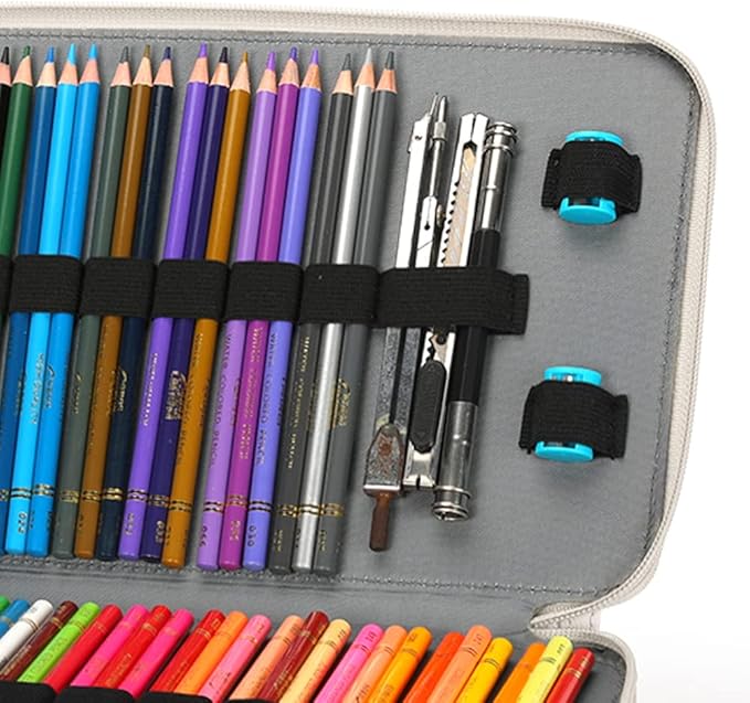 Vomgomfom Large Capacity Pencil Holder with Zipper Closure Twill Fabric Case for 300 Colored Pencils or 200 Gel Pen, Artist Organizer (Gray Rose)