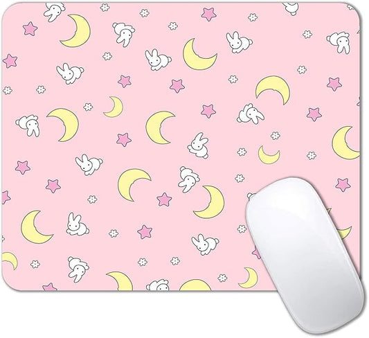 IMAYONDIA Pink Kawaii Mouse Pad, Cute Moon Bunny Small Mouse Mat，Aesthetic Anime Mousepad for Women Kids Office Home School, Computer PC Laptop Mice Pad, 9.5 x 7.9 Inch