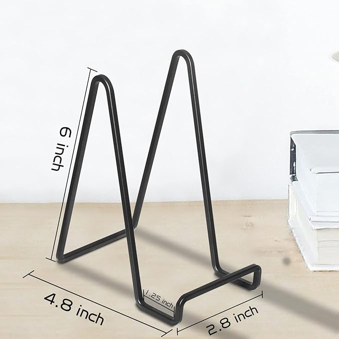 Decolore 4 Pack 6 Inch Black Picture Stands for Display Square Plate Holder Display Stand Frame Stand for Picture, Decorative Plate, Photo Easel and Artistic Work
