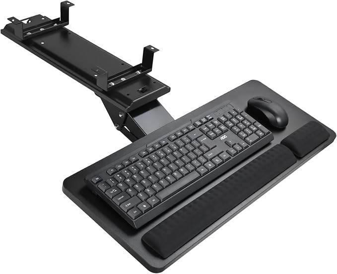Cartmay Keyboard Tray Under Desk,25x9.84'' Large Slide Out Swivel Tilt Computer Keyboard Drawer for Home Gaming Office Desk, Dual Mount,Black