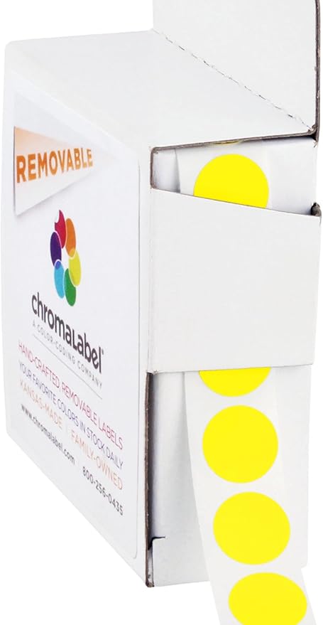 ChromaLabel 1/2 Inch Circle Sticker Labels, Easy to Write On Color Coding Label, Removable Colored Dot Stickers - 1000 Sticky Dots per Dispenser Box, Yellow Labels