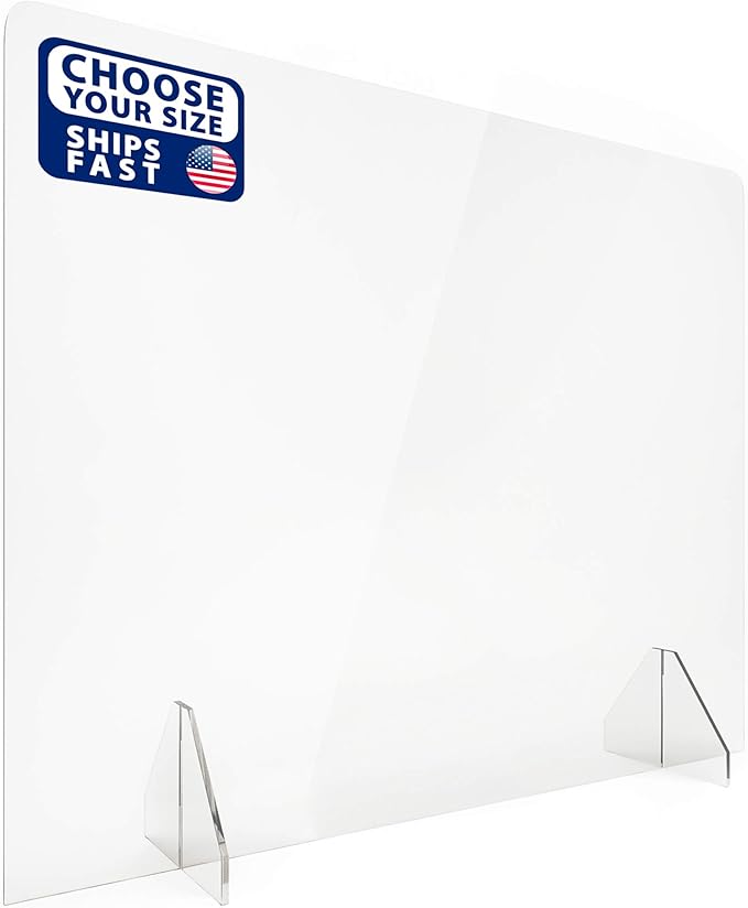 SignHero Sneeze Guard | Large, Sturdy ¼” Acrylic Plexiglass Shield | USA-Made, 30 Second Setup | Plexiglass Barrier for Counter, Reception, School, Office (Multiple Sizes)
