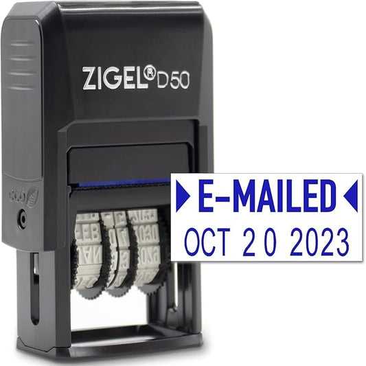 ZIGEL D50 Date Stamp with E-MAILED - Self Inking Date Stamp - Blue