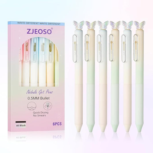 ZJEOSO Gel Pens Fine Point,6 Pcs 0.5mm Quick Dry Black Ink Pens Fine Point Smooth Writing Pens,With Aesthetic Gradient Cute Office School Supplies Gifts for Women (Gradient-2A, Black)