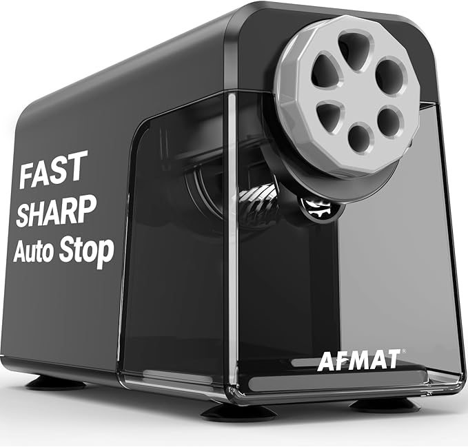 AFMAT Electric Pencil Sharpener Heavy Duty, 6 Holes, Auto Stop Pencil Sharpener, Classroom Electric Sharpener for 6-11mm Colored Pencils, 7000 Sharpenings, Fast Sharpen, Do not Eat up Pencils PSX1