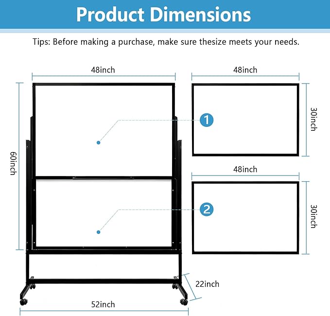 48 x 60 Inch Height Adjustable Dry Erase Whiteboard with Stand and Wheels, Mobile Dry Erase Board with Double-Sided Magnetic Whiteboard for School, Office, or Home, Black