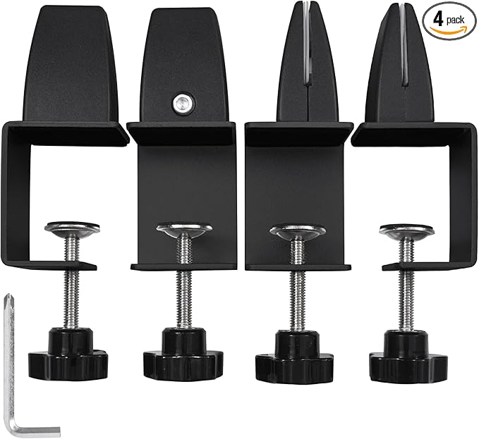 Heavy Duty Sneeze Guard Clamp For 0.1" to 1" Thick Panel,Desk Partition Support Clamps,Adjustable Aluminum Desktop Divider Holder,Easy to Install Desk Privacy Panel Clips, 4 Pack,Silver (Black)