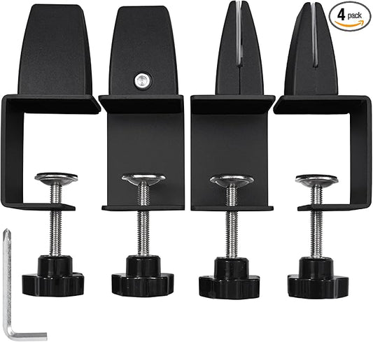 Heavy Duty Sneeze Guard Clamp For 0.1" to 1" Thick Panel,Desk Partition Support Clamps,Adjustable Aluminum Desktop Divider Holder,Easy to Install Desk Privacy Panel Clips, 4 Pack,Silver (Black)