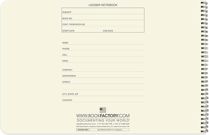 BookFactory Accounting Ledger Notebook/Large 8 Column Accounting Ledger Columnar (Eight Columns) Log Book - 17'' x 11'', 100 Pages, Wire-O Landscape Format (Made in USA)