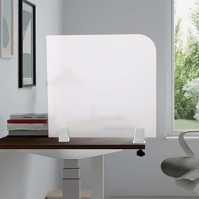 Desk Divider, Acrylic Desk Privacy Panels, Privacy Desk Screen, Frosted Acrylic Partitions with C-Type Clamps Acrylic Table Top Sneeze Guard for Offices Schools (17x18x2 in)