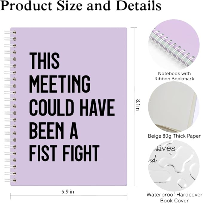 XQLZY This Meeting Could Have Been A Fist Fight Purple Spiral Notebook, Funny Corporate Humor Notepad, Office Sarcastic Humor Gifts for Men Women Coworker BFF Friend, Coworker Christmas Gifts