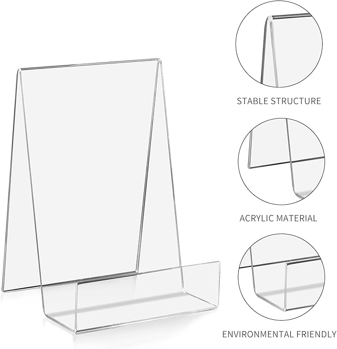 ZOEY Acrylic Book Easel Stand with Ledge Clear Easels Plate - 5 Pack for Books Display, Music Sheets, Artworks, CD, Tablet Holder (Small)