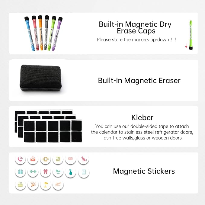 Magnetic Dry Erase Weekly Planner Whiteboard Monthly Calendar for Fridge, Schedule Board, Menu Board, to DO and Chore List for Family