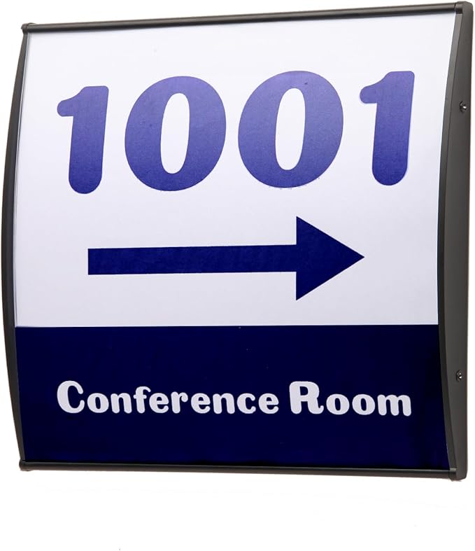 SINKAA Sturdy Elegant Black Aluminum Wall Mount Name Plate Holder, Office Business Door Curved Sign Holder with Adhesive Tape, 8” X 8” - Plastic Film Included, Paper Inserts NOT Included