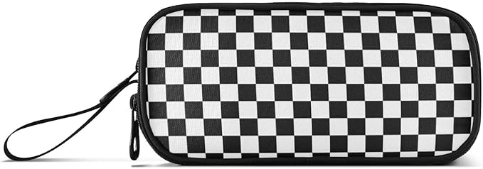BOENLE Black White Checkered Pencil Case Box Boys Girls Large Pencil Pouch Zipper Compartments Big Capacity Stationery Pen Bag Organizer for Kids Teens Adults School