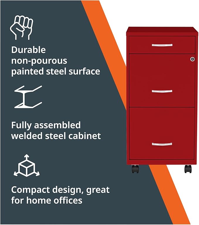 LYS SOHO Box/File/File Mobile Red File Cabinet, 3 Drawer