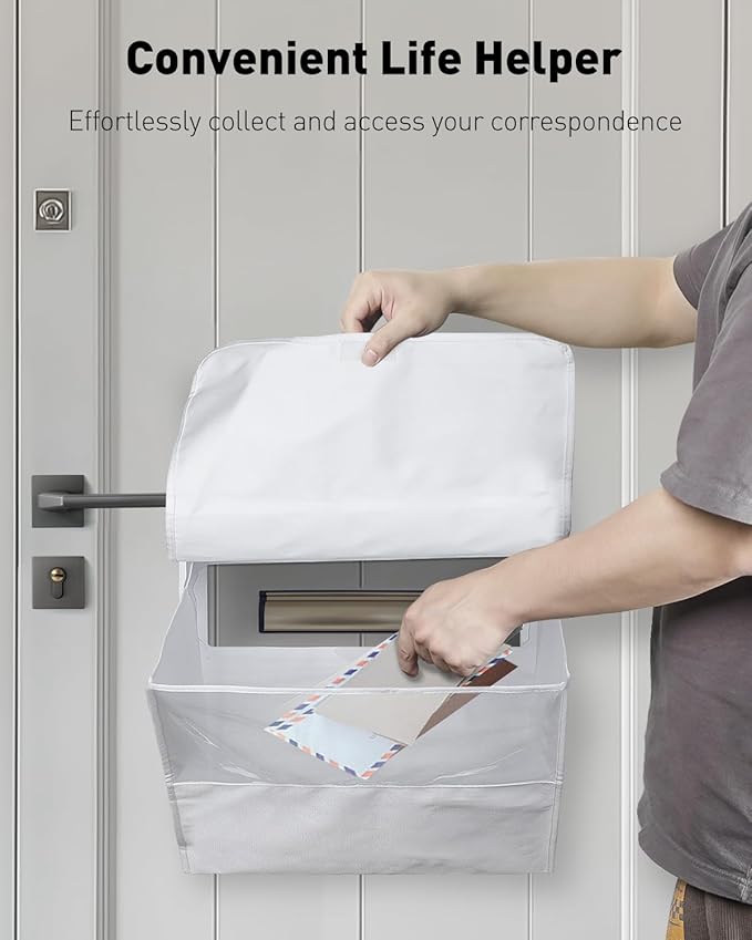 Uniclife White Mail Slot Catcher for Door, Large Capacity Letter Catcher Letterbox Catcher, Front Door Mail Catcher with Hook and Loop Fasteners, Indoor Post Catcher Bag for Small Packages & Magazines