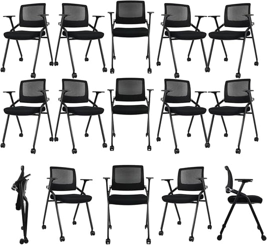30 Pack Foldable Office Chairs with Wheels, Mesh Back, Arms and Portable - Folding Office Chairs Stackable for Conference Room Chair, Office Guest & Reception & Meeting Chair - (Black) 300 lbs.