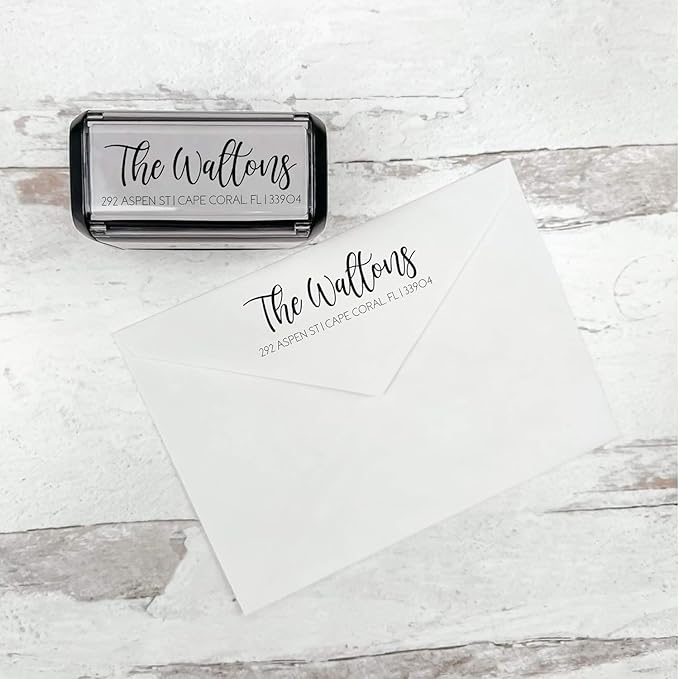 Self Inking Modern Address Stamps | Custom Return Address Stamper (Playful Script, Xtra Wide)