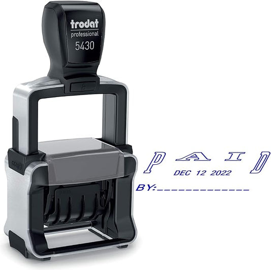 Trodat 5430 Professional Self-Inking Date Stamp with Paid - Blue Ink