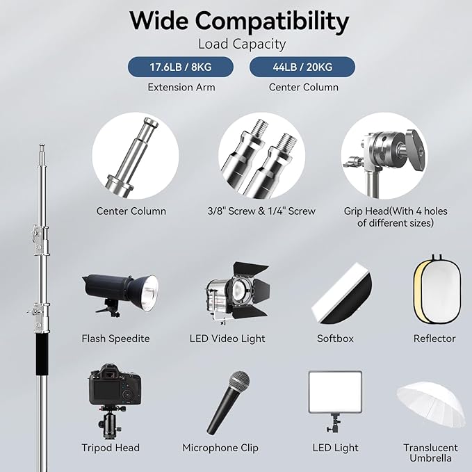 2 Pack Photography C Stand: 100% Stainless Steel - Max Height 10.5ft/131inch Heavy Duty Light Stand