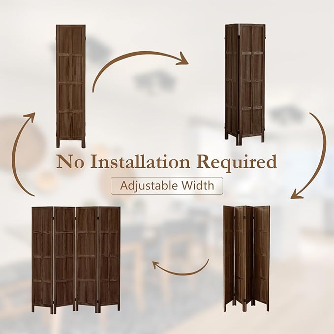 ALeesing 4 Panel Room Divider, 5.6Ft Wood Room Dividers and Folding Privacy Screens, Room Divider Wall Freestanding Room Partitions, Room Dividers Screen for Home Office Bedroom, Dark Brown