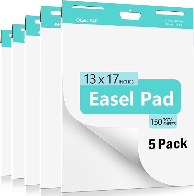 Riccioney Easel Pad, 13 x 17 In Anchor Chart Paper, 5 Pads Flip Chart Paper for Training, Presentation, Meetings, Doodling, Chart Paper for Teachers and Office, 30 Sheet/Pad (Plain)