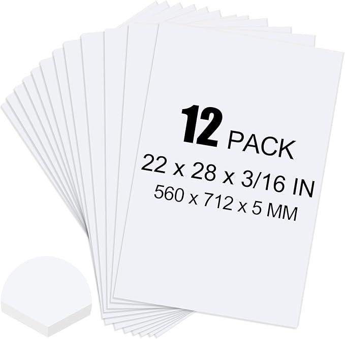 ToLanbbt 12 Pack White Foam Board, 22 x 28 x 3/16" Thick Foam Core Acid Free Poster Foamboard for Art Craft Projects, Painting, Displaying, Signage, Wedding, School