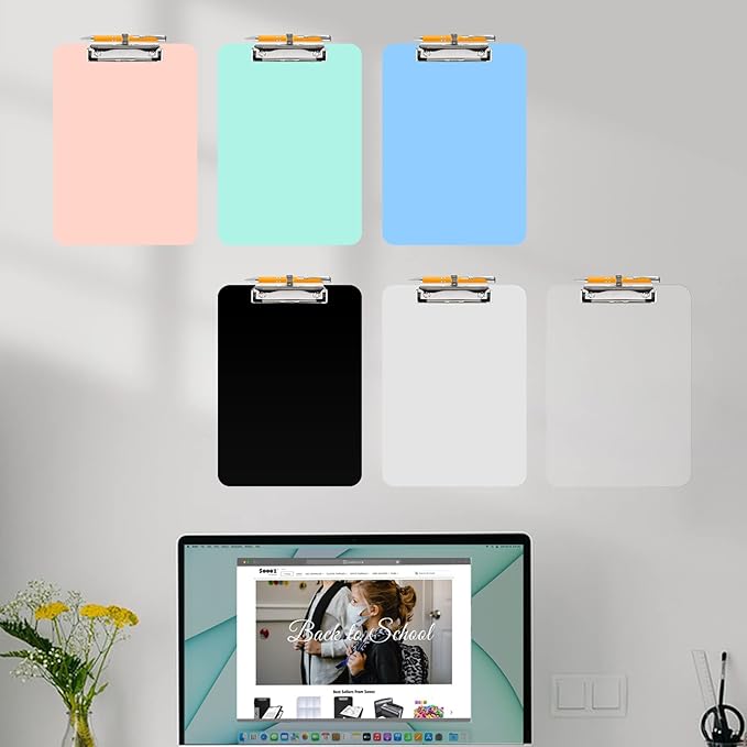 Sooez Plastic Clipboard with Pen Holder, [10% Thicker] Clip Boards 8.5x11 with Low Profile Clip, Cute Hanging Clipboard, Standard Letter Size A4 for Women Teacher, Office & School Supplies