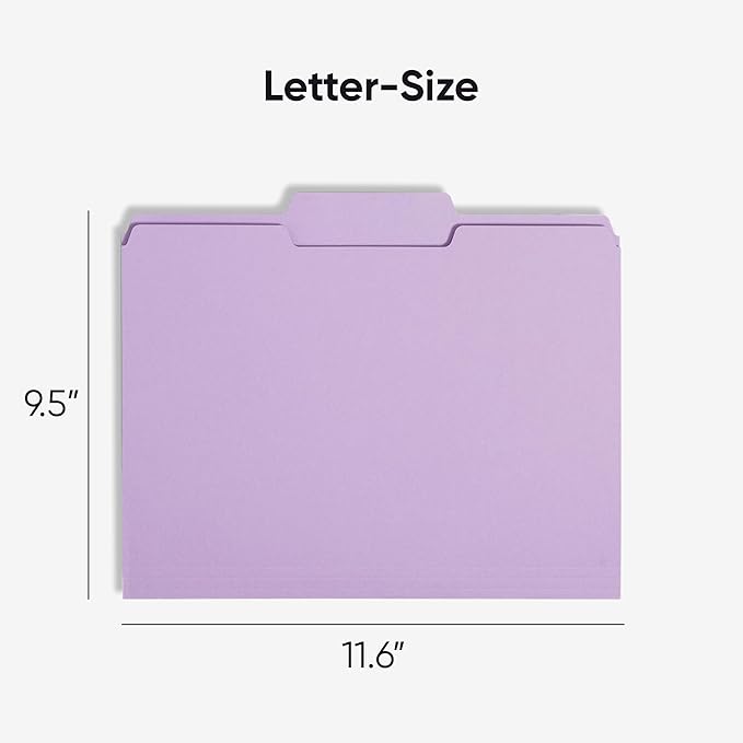 Smead Standard File Folders, 100 Count, Assorted Pastel Colors, 1/3-Cut Tabs, Letter Size (11953)