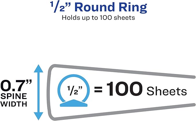 Avery Standard View 3 Ring Binder, 0.5" Round Rings, 100-Sheet Capacity, 0.7 Inch Wide Spine, 1 Black Binder, Ideal for Lightweight Organization and Occasional Referencing (17701)