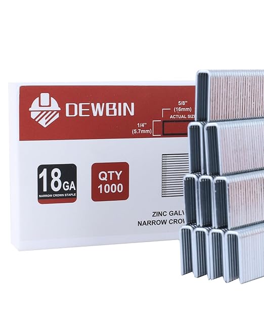 DEWBIN 18 Gauge Narrow Crown Staples, 1000 Cts 5/8-Inch 18GA Heavy Duty Galvanized Upholstery Staples for Electric or Pneumatic Narrow Crown Stapler Guns