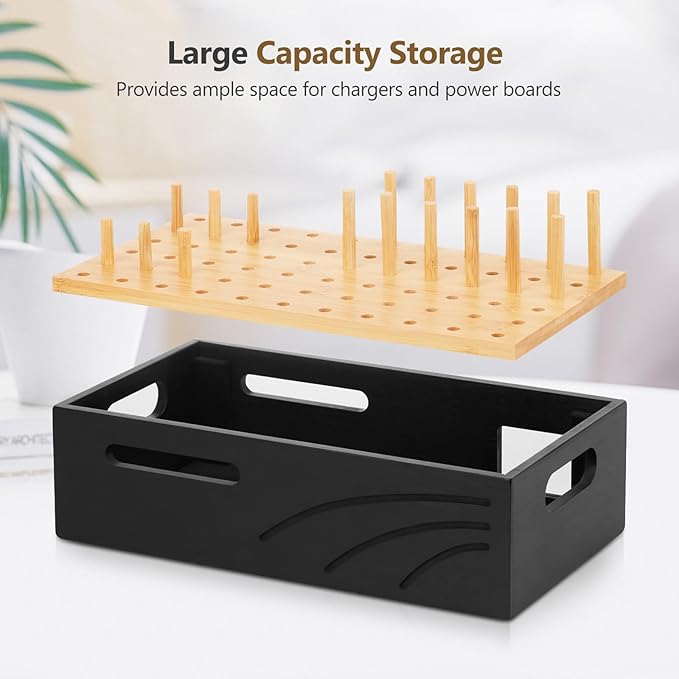 Cozivolife Bamboo Charging Station for Multiple Devices, Charger Organizer Desk Docking Stations Rack for Phones, Tablets, Laptop, Perfect to Work from Home (Natural and Black, M)