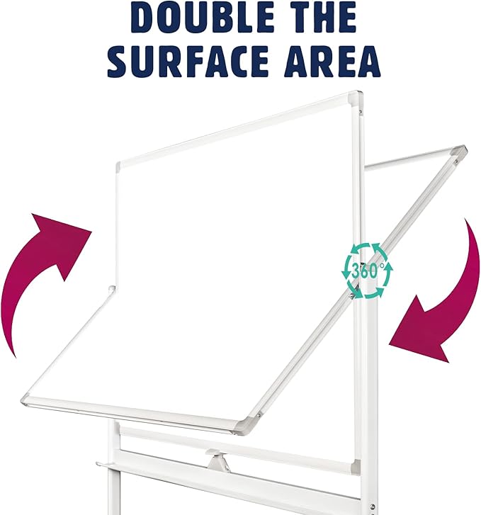 Adjustable Magnetic Mobile Dry Erase Board -48 x 32 Inches Whiteboard Stand with Easel, Lockable Rolling Stand - Double-Sided 80 ×120CM White